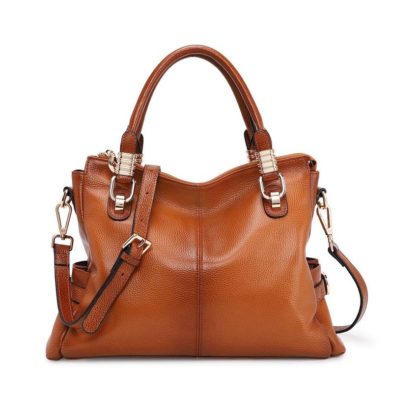 Kattee Women's Genuine Leather Purses and Handbags, Satchel Tote Shoulder Bag (Brown) - Image 1